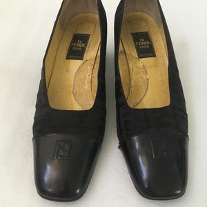 Vintage Fendi Zucca Black Leather Canvas Pumps 10